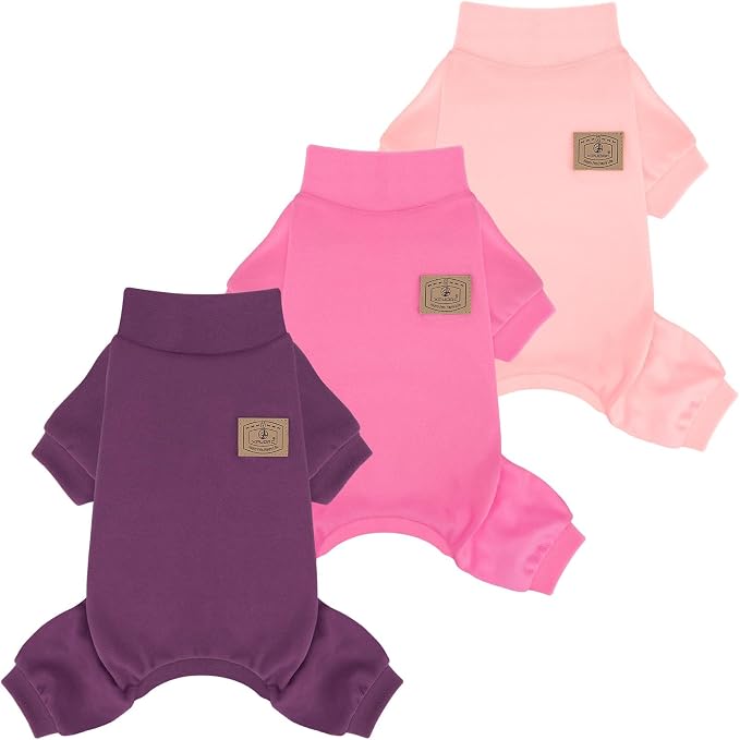 XPUDAC 3 Pack Fleece Dog Pajamas Warm Winter Dog Clothes for Small Medium Dogs Girl Cozy Puppy Pjs Pet Outfit Doggie Onesie Costume, Purple, Pink, Hotpink, L