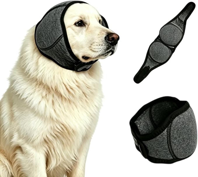 Upgraded Dog Ear Muffs Noise Protection, Calming Ear Covers for Anxiety Relief, Waterproof Elastic Adjustable Dog Snood Ear Wrap for Bathing Swimming Grooming (Grey, M)