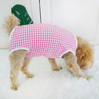 Dog’s Recovery Suit Post Surgery Shirt for Puppy, Wound Protective Clothes for Little Animals(Pink White Plaid-XL)