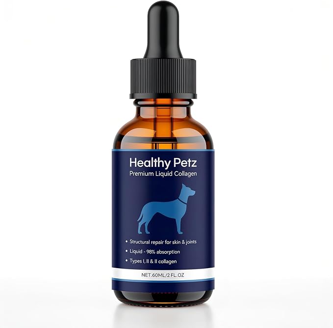Healthy Petz Premium Liquid Collagen for Dogs, Skin & Coat Supplement with Collagen, Hyaluronic Acid & Vitamins C for Everyday Care, 60 ml/2 fl oz