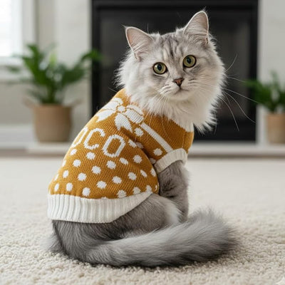 Custom Knit Sweater for Dogs and Cats Personalized Name Bow Polka Dot Design Soft Cozy Pet Wear for Winter Holiday Special Occasions Valentines Gift