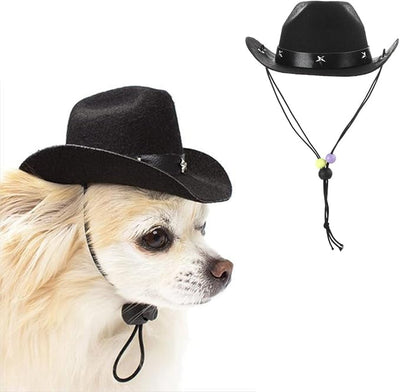 Pet Dog Costume Cowboy Hat Cosplay Cap Puppy Pet Dog Cat Holiday Pet Party Decoration (Black)