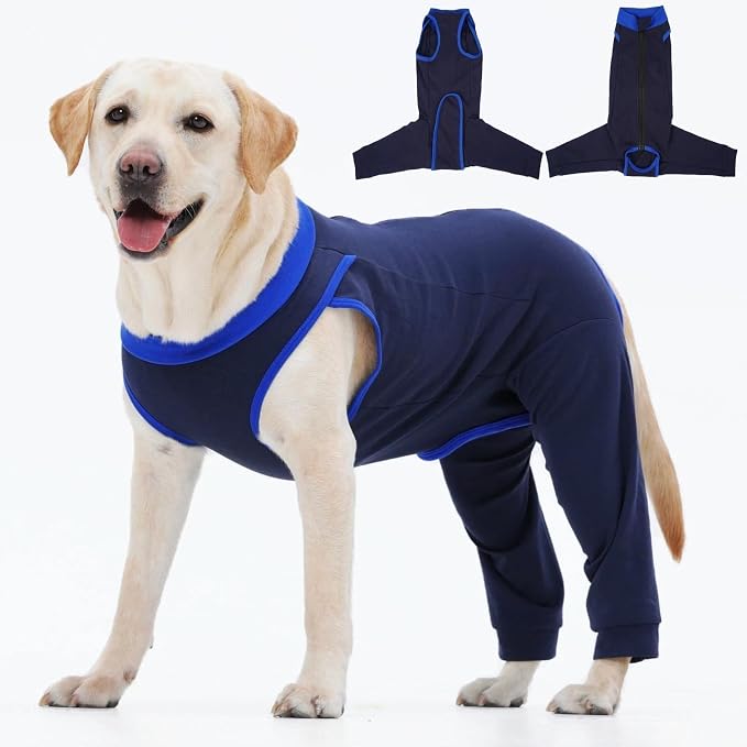 T'CHAQUE Back Zipper Dog Surgery Recovery Suit with Rear Leg Sleeve to Stop Licking, Dog Onesie for Surgery Female, Dog Spay Recovery Kit, Soft Dog Neuter Suit, Cone Collar Alternative, Navy XL