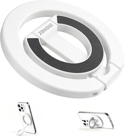 Magnetic Phone Ring for MagSafe Dual-Sided Magnetic Phone Grip Magnet Phone Stand Grip Compatible with iPhone 17/16/15/14/13 Pro Max Plus Mag Safe Accessory for Car Mounts (White)