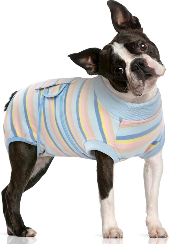 FUAMEY Recovery Suit for Dogs After Surgery,Soft Breathable Dog Bodysuit Cone Alternative Surgical Suit,Dog Spay Recovery Suit Female Anti Licking Neutered Onesie Blue Yellow Stripes M