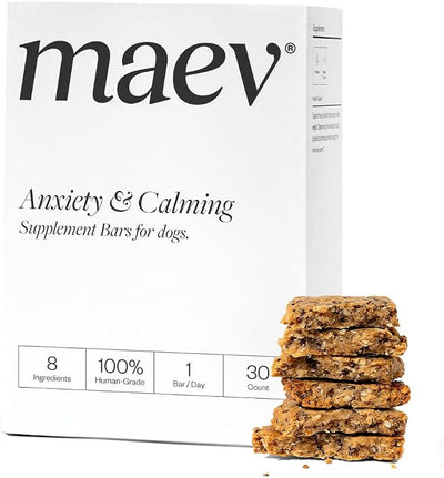 Maev Anxiety & Calming Supplement Bars for Dogs, with L-Theanine, 30 Count | Human-Grade, Vet-Formulated Chews with Colostrum | Natural Stress Relief | Made in USA