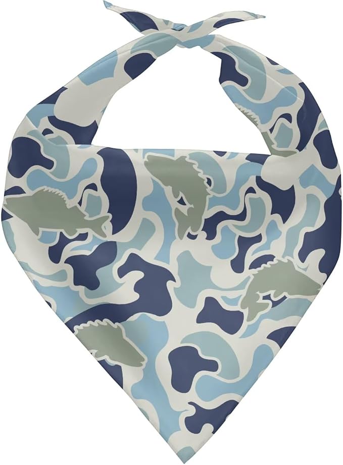KEIAHUAN Fish Camo Dog Bandanas Reversible Washable Puppy Triangle Scarfs Cat Bandanas Adjustable Soft Pet Accessories Grooming Supplies
