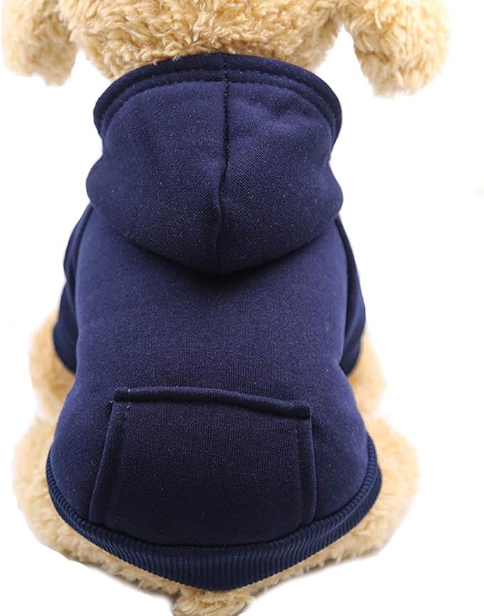 Jecikelon Soft Dog Hoodies for Small Dogs, Fleece Puppy Sweatshirt with Pockets, Warm Winter Cold Weather Coats for Pet Cat, Cute Clothes Puppy Costume (Navy, Medium)