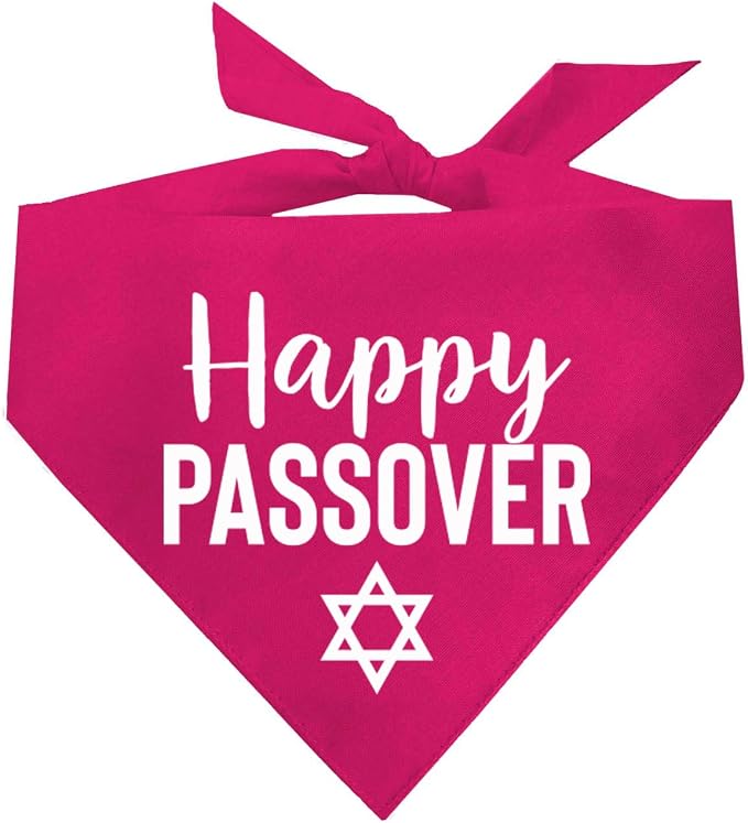 Happy Passover Jewish Star Dog Bandana | 100% Cotton Adjustable Triangle | Made in USA | Jewish Holiday | Funny | Pesach | Hot Pink One Size (76)