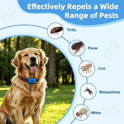 Natural Flea and Tick Prevention Pendant for Dogs Flea and Tick Collar, Waterproof Flea and Tick Repellent Dog Tag Safe for All Breeds & Sizes with 2 Silicone Buckles & 4 Refills, Collar NOT Included