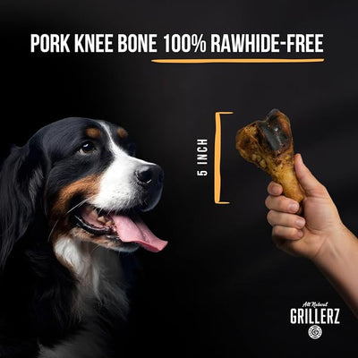 Grillerz Pork Knee Bone, 1 Count, Pork Bones for Dogs, Rawhide Free, Dog Chew for Healthy Teeth & Gums, High Protein, Easy to Digest, Long Lasting, Natural Treats for All Breeds