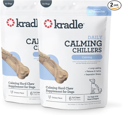 Kradle Chillers Hard Chews for Dogs - GABA L-Theanine - Occasional Anxiety Support - Chicken Flavor - 12 Hard Chews