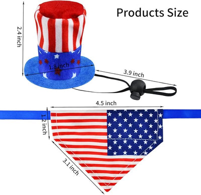 4 Pcs Pet Independence Day Costume Pet 4th of July Guinea Pig Hat and Bandana Uncle Sam Rabbit Hat American Flag Small Animals Hat Bandana Triangle Bib Scarf with Stars and Stripes Pattern (L)