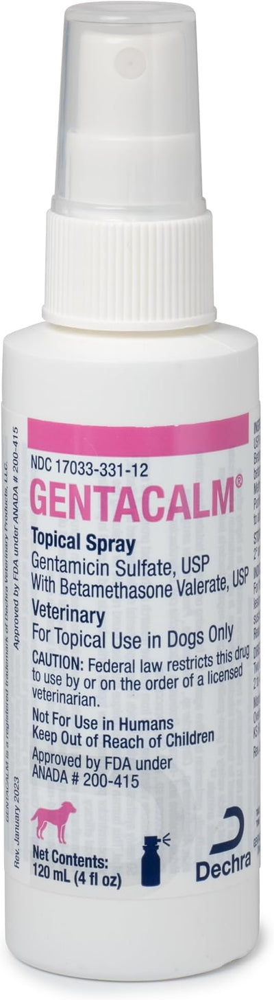 GENTACALM® Topical Spray (Gentamicin Sulfate, USP with Betamethasone Valerate, USP) 120 mL Spray Bottle for Dogs