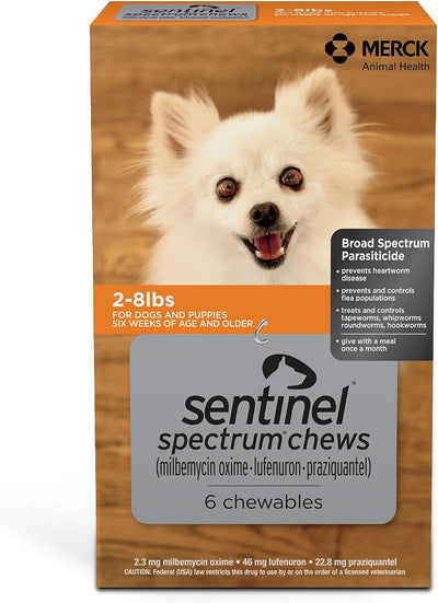 SENTINEL SPECTRUM Chews for Dogs, 2-8 lbs, 6 Chews, 6-Month Supply, Orange Box