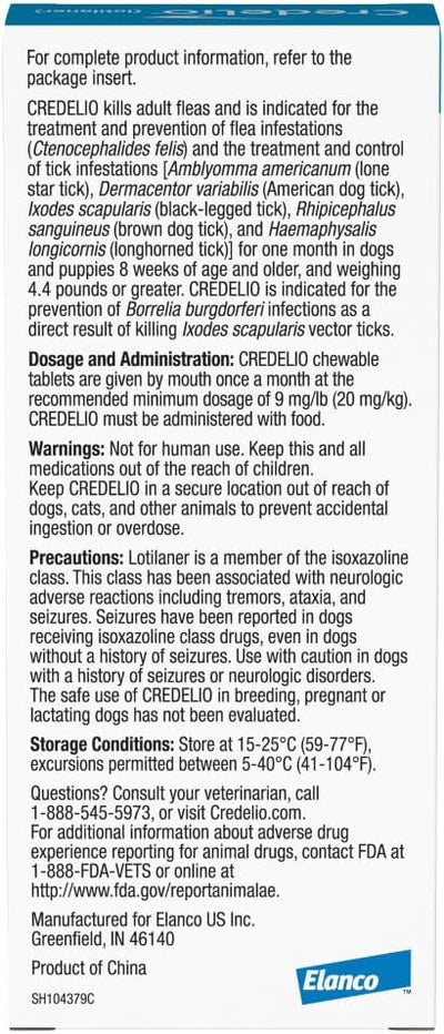 Credelio Quattro / Credelio Quattro-CA1 Dog Flea & Tick Treatment + Heartworm & Parasite Coverage, 50.1-100 lbs (6 Chewable Tablets)