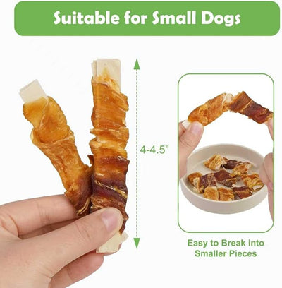 MON2SUN Dog Treats, 4-4.5 Inch Chicken and Duck Wrapped Cod Fillets, Rawhide-Free, Soft and Training Treats for Small Dogs, 10.58 oz (30 Count)