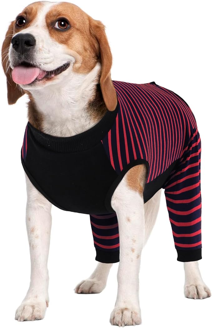 Kuoser Dog Recovery Suit with Anti Licking Rear Leg Sleeve, Red M | Abdominal Dog Surgical Suit with Pants Cover Protect Wounds, Dogs Elbow Protector Soft Pet Surgery Onesie Cone Alternative