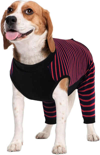 Kuoser Dog Recovery Suit with Anti Licking Rear Leg Sleeve, Red M | Abdominal Dog Surgical Suit with Pants Cover Protect Wounds, Dogs Elbow Protector Soft Pet Surgery Onesie Cone Alternative