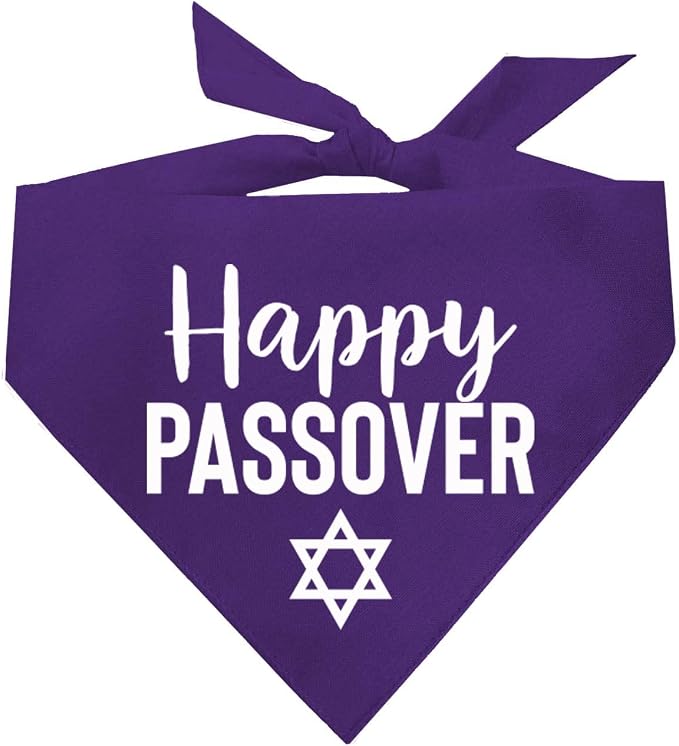 Happy Passover Dog Bandana | 100% Cotton Adjustable Triangle | Made in USA | Passover | Jewish Holiday | Funny | Pesach (76) (Purple, One Size)