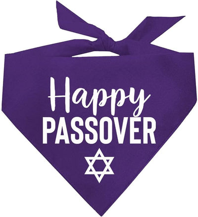 Happy Passover Dog Bandana | 100% Cotton Adjustable Triangle | Made in USA | Passover | Jewish Holiday | Funny | Pesach (76) (Purple, One Size)
