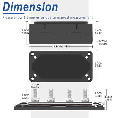 Heavy Duty Bus Bar 300A 12V Power Distribution Block with 5/16" (M8) 4-Posts Terminals Block with Cover for Automotive, Marine, Battery System (Black)
