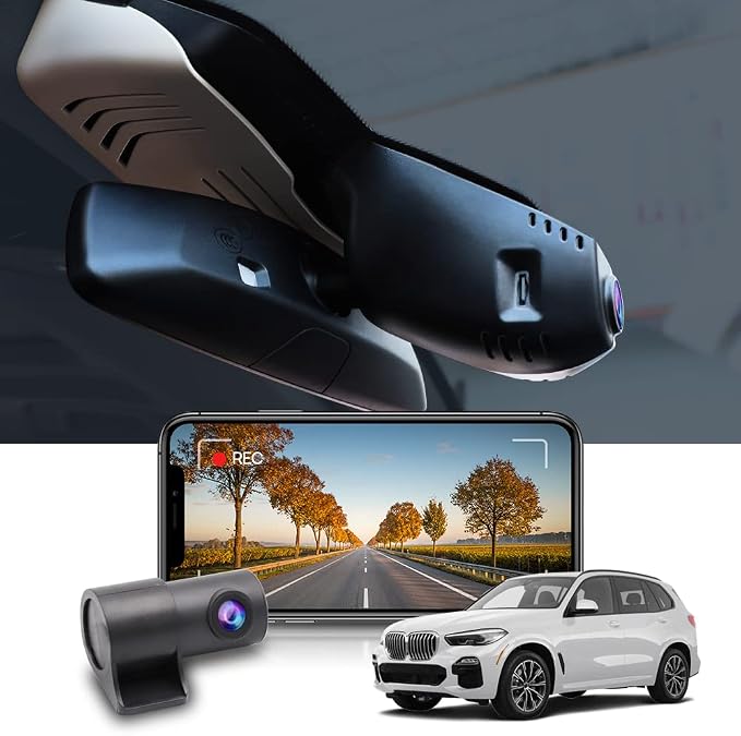 Fitcamx Front 4K+Rear 1080P Dash Cam Suitable for BMW X5 2023 2022 2021 2020 2019 G05 Xdrive50i M50i Sdrive40i (Model A), OEM Style, Dual HD Video WiFi, G-Sensor, Loop Recording, 128GB Card