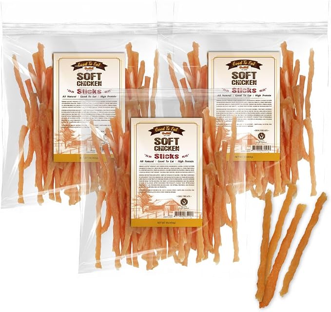 Gootoe Soft Dog Treats, Chicken Jerky - Dog Training Treats; High-Protein, Gluten-Free, Soft Jerky for Dogs, Hypoallergenic, Grain-Free, Sticks 1 lb (Pack of 3)