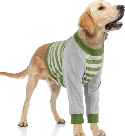 FUAMEY Dog Recovery Sleeve with Elbow Protector,Dogs Shirt Stop Licking Joints,Pet Long Sleeve Suit Protecting Dog's Front Leg Arm Wounds Cover Skin Conditions Green Stripes XL
