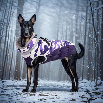 Cutebone Purple Camouflage Waterproof Thick Dog Winter Coat Doggie Jacket, Cozy Warm Pet Clothes Comfortable Puffer Dog Vest for Small Medium Large Dogs with Harness Hole YRFN01XL