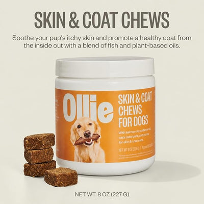 Ollie Dog Skin & Coat Supplement, Soothes Irritated Skin, Promotes Healthy & Shiny Fur & Coat, 60 Count Appx.