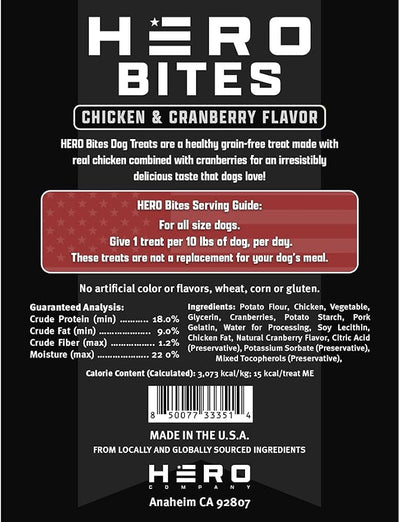 Hero Bites Healthy Dog Treats with Chicken and Cranberry - Grain-Free, Gluten-Free, No Artificial Colors or Flavors - Helps Fund Snacks for Service Dogs - 6oz