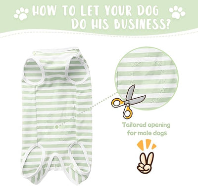 Dog's Recovery Suit Post Surgery Shirt for Puppy, Small Dog Surgical Recovery Suit for Female Male Dogs, Dog Onesie Protect Surgical Wound(Green White Stripe-XL)