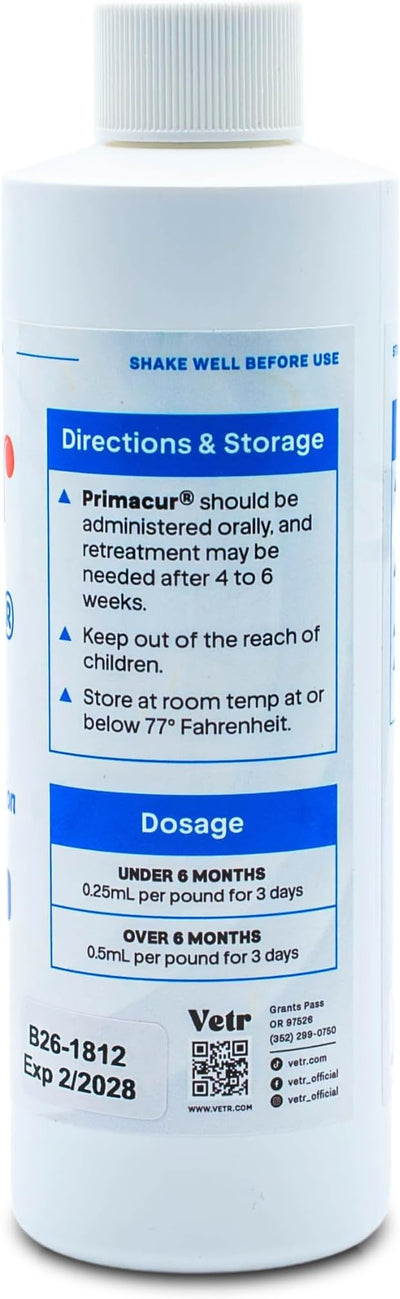 vetr Primacur Broad-Spectrum Oral Suspension Support Formula 10% Oral Suspension for Dogs and Cats - 240ML/8.1oz - Bacon Flavor