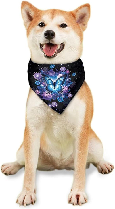 KEIAHUAN Butterfly Flower Dog Bandanas Dog Scarf Triangle Bibs Kerchief Reversible Washable Square Handkerchief Soft Comfy Pet Neckerchief for Small to Large Breed Dogs
