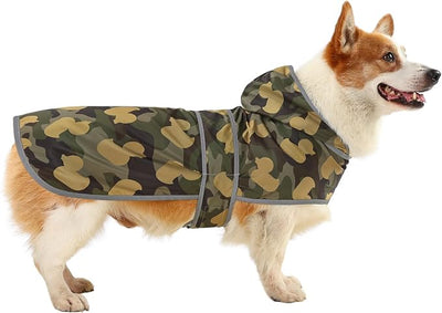 Dog Raincoat for Large Dogs Waterproof Jacket Hooded Rain Coats with Reflective Strips Leash Hole & Poncho Adjustable Fit (CamoDuck,L)
