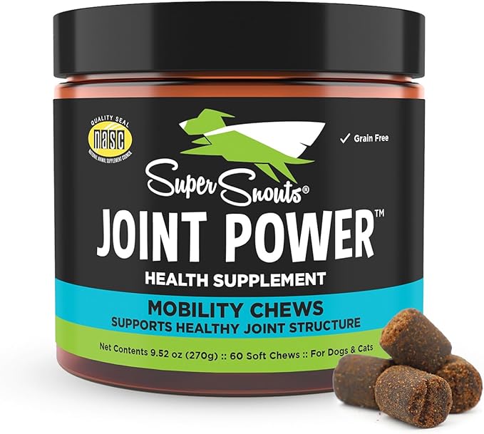 Super Snouts Joint Power – 60 Soft Chews – Joint Supplement for Dogs and Cats with Green Lipped Mussel Helps Ease Discomfort & Stiffness– Made in The USA