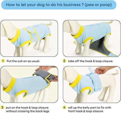 Recovery Suit for Dogs Cats After Surgery, E-Collar & Cone Alternative Surgical Suit, Prevent Licking Dog Onesies Pet Surgery Recovery Suit Soft Dog Bodysuit, Blue Yellow, L