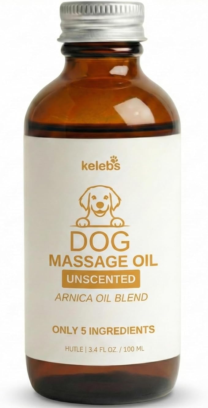 KELEBS Dog Arnica Massage Oil | Pain Relief for Muscles, Arthritis, Hips, and Joints | for Active & Senior Dogs | Organic Arnica-Infused Oil Blend – Only 5 Ingredients | Glass Bottle
