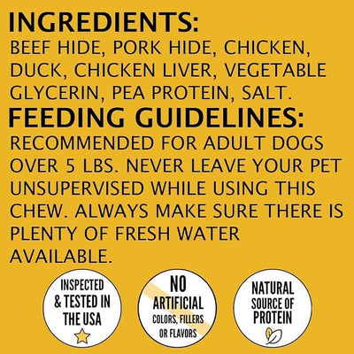 Hubert Pet Triple Flavor Rawhide Kabobs, Chicken Duck Pork Dog Chews, 1 lb
