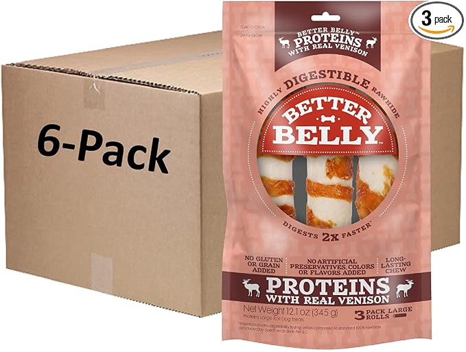 Better Belly Highly Digestible Rawhide Large Roll Chews, Treat Your Dog to a Chew with NO Artificial Colors or Flavors