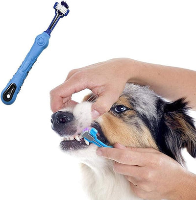 Orgrimmar 2 Pcs 3-Sided Pet Toothbrush Dog Cat Mouth Dental Teeth Care | Pet Brush for Bad Breath Tartar Cleaning