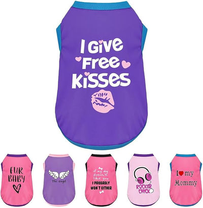 Color-Blocked Dog Tank Top with Playful Heat Transfer Designs – Lightweight Polyester Shirt for Small,MediumDogs, Perfect for Casual Outings.I Give Free Kisses Deep Purple M