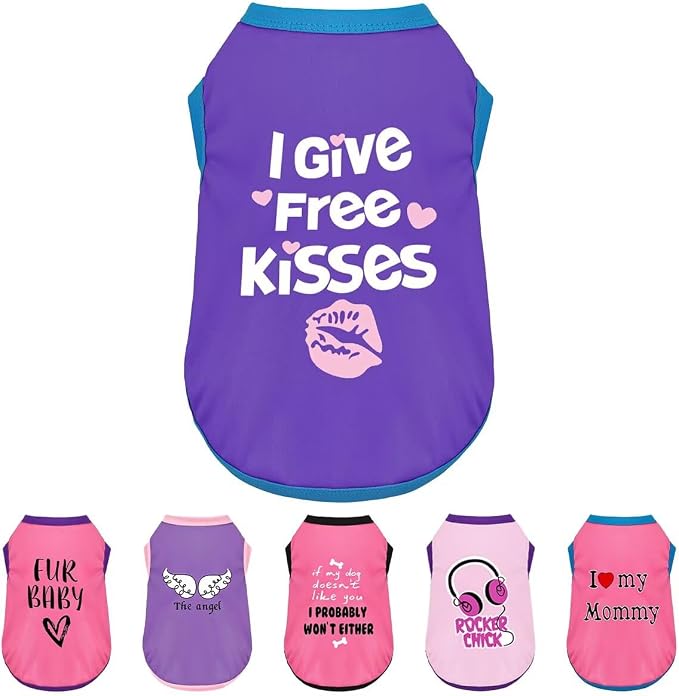 Color-Blocked Dog Tank Top with Playful Heat Transfer Designs – Lightweight Polyester Shirt for Small,MediumDogs, Perfect for Casual Outings.I Give Free Kisses Deep Purple 2XL