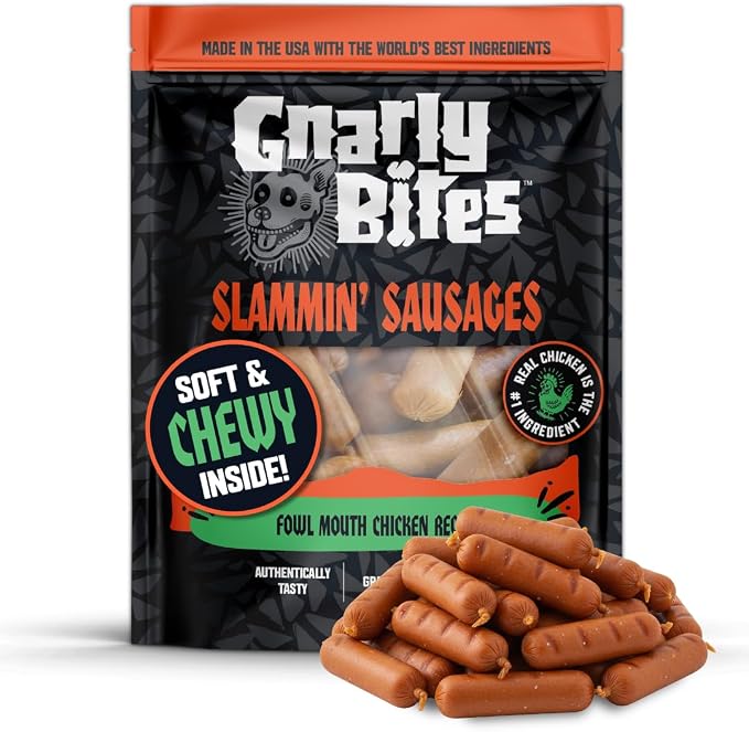 Slammin Sausage Soft Dog Treats, Chewy High Protein Healthy Snack for Puppy and Adult Dogs, Made with Real Chicken, Grain Free, Natural Ingredients, 14 oz