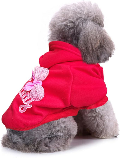 Jecikelon Print Dog Hoodies for Small Dogs with Bow, Soft Fleece Puppy Clothes for Pet Cat, Warm Winter Outfits Cold Weather Coats, Cute Sweatshirt Puppies Costume (Small, Y01-Red)