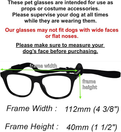 C16 Dog Pet Cat Costume Set Retro Glasses Sunglasses + Chain Adjustable for Small-Medium Dogs Approximately 12-30 lbs Party Prop Cosplay Photoshoot (80s Black-Clear Lens Glasses+ Silver Chain)