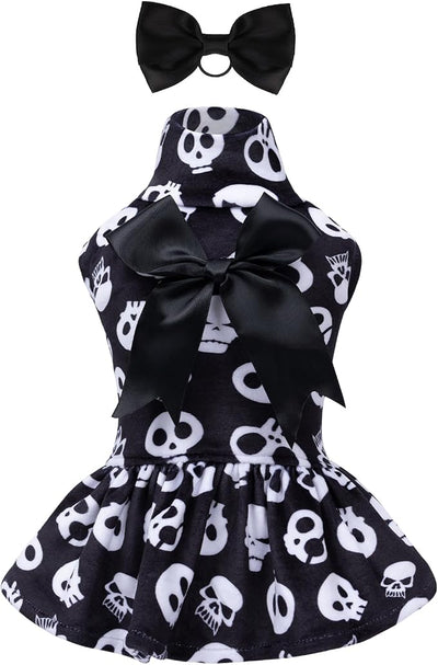 CuteBone Turtleneck Dog Velvet Dress Halloween Puppy Skirt Costume Pet Clothes Cat Apparel with Bow Hair Rope for Small Dogs CVD11XXS