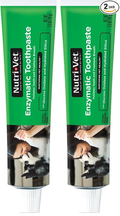 Nutri-Vet Enzymatic Dog Toothpaste, Plaque Remover for Teeth, Dog Breath Freshener, Tooth Whitening, Puppy Essentials, Made in The USA, Non-Foaming Chicken Flavor, 2.5 oz (Pack of 2)