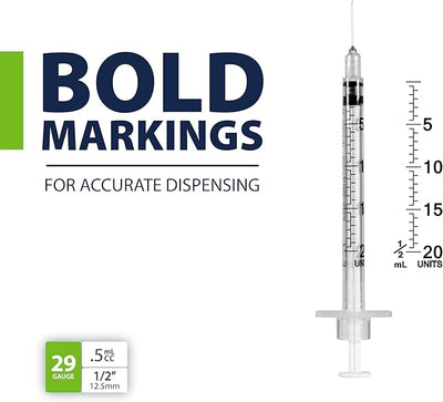 Easy Touch Pet U-40 Insulin Syringes for Dogs & Cats – 29G 0.5cc 1/2", Half-Unit Markings, Compatible with U-40 Insulin, Box of 100 (For Animal Use Only)